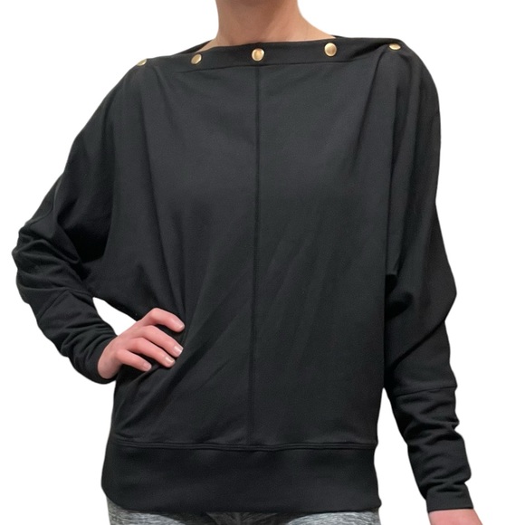 Stella & Dot Tops - Stella & Dot Womens Large Black Gold Snap Boatneck Dolman Sleeve Jersey Knit Top